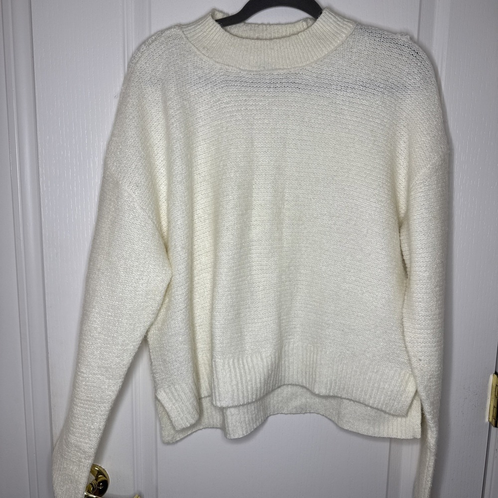 American Eagle Outfitters Sweater Womens L Cream Beige Mock Neck Ribbed